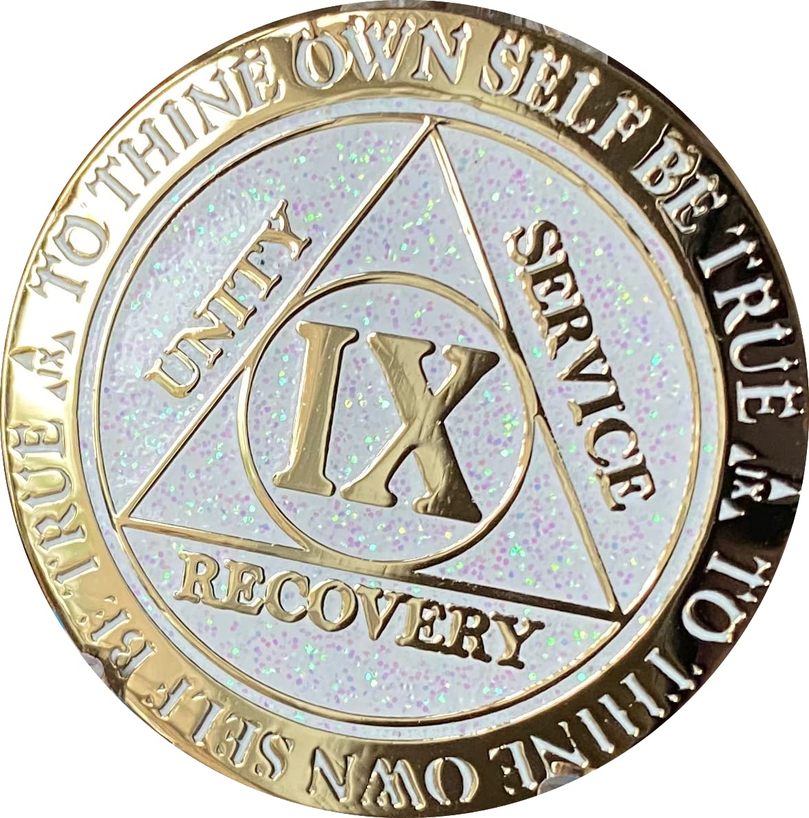 9 Year Aa Medallion Reflex White Glitter Gold Plated Color Chip